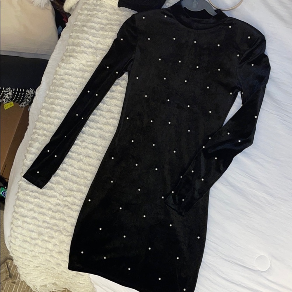 mini velvet dress with pearl detailing